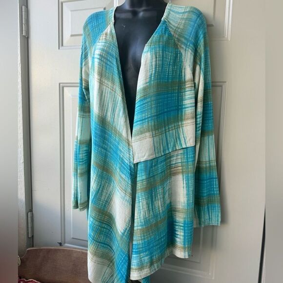 Anthropologie Sparrow Revolution Draped Cardigan Medium Crosshatch Plaid - Picture 2 of 11